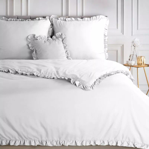 Ropa de cama de microfibra Eurofirany MI con volante, suave, con cremallera, blanca