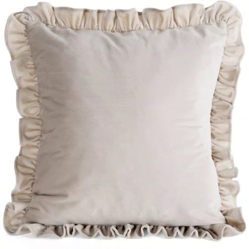 Funda Brenda 45x45 verde salvia terciopelo con volante beige