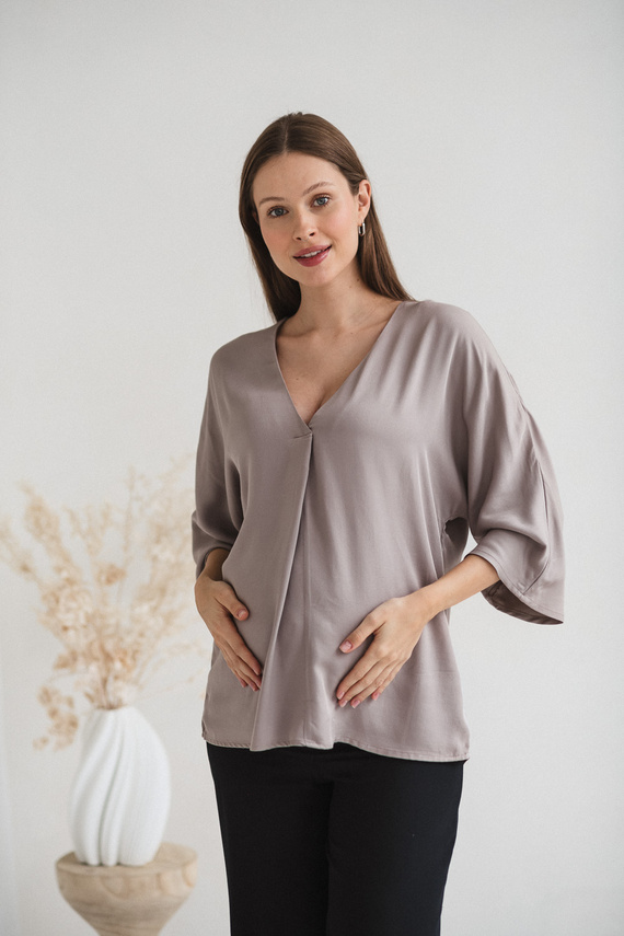 Mamafullness Blusa de embarazada para lactancia Milk&Love beige - viscosa, manga 3/4, oversize