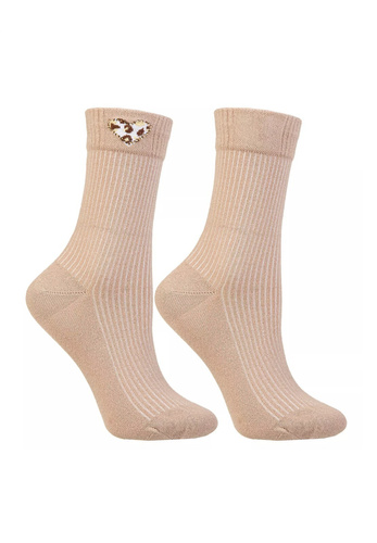 Calcetines de mujer Moraj CSL250-941 de algodón acanalados con corazón de estampado de leopardo