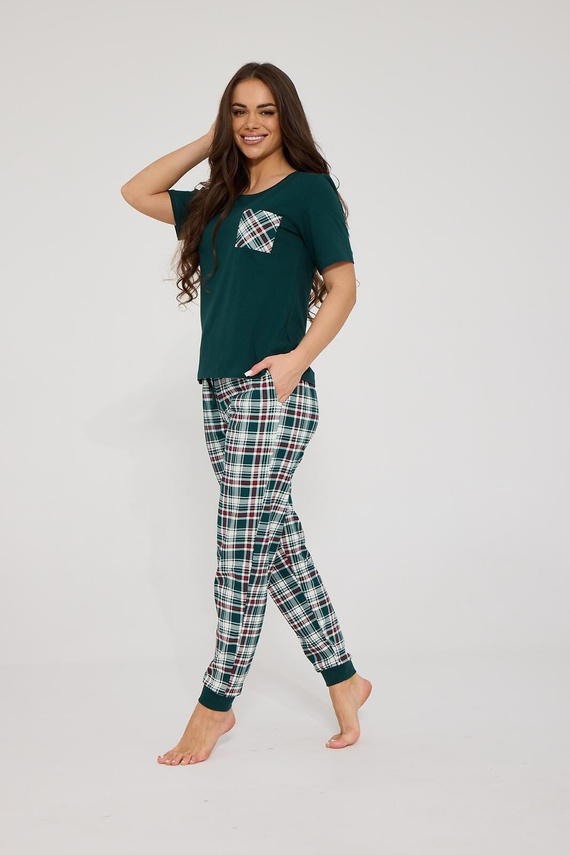 Cornette Scarlett 730/483 Pijama de Mujer Verde 100% Algodón a Cuadros