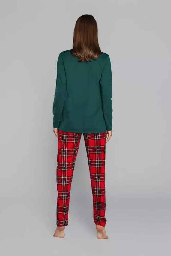 Pijama de mujer Zorza manga larga, pantalón Moda Italiana - verde/estampado