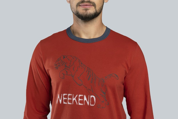 Lion Pijama de manga larga para hombre, pantalón Moda Italiana - rojo/grafito