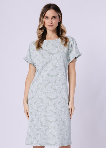 Camisón de mujer 1728 Elif Leveza pea - 100% algodón, manga corta con volante, estampado floral, largo antes de la rodilla