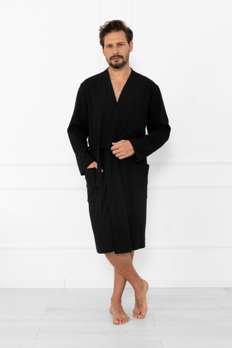 Bata de hombre Bono Italian Fashion negra - con cinturón, estampado en relieve, elegante y cómoda