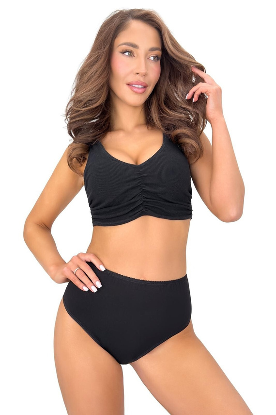DONNA 273 Braguitas altas de mujer de algodón con espalda de encaje cómodas negras