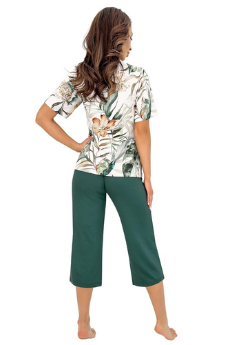 Donna Olivia 3/4 Pijama de mujer de viscosa Ecru-Verde Pantalones 3/4