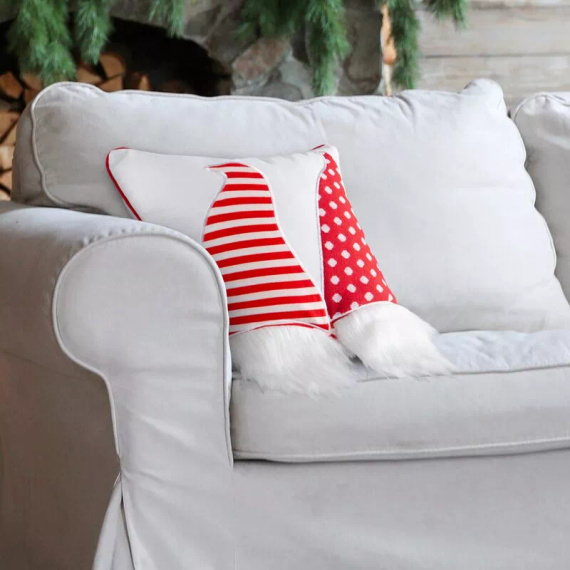 Chp 152 Eurofirany Funda de almohada navideña - blanca con gnomos rojos, decorativa