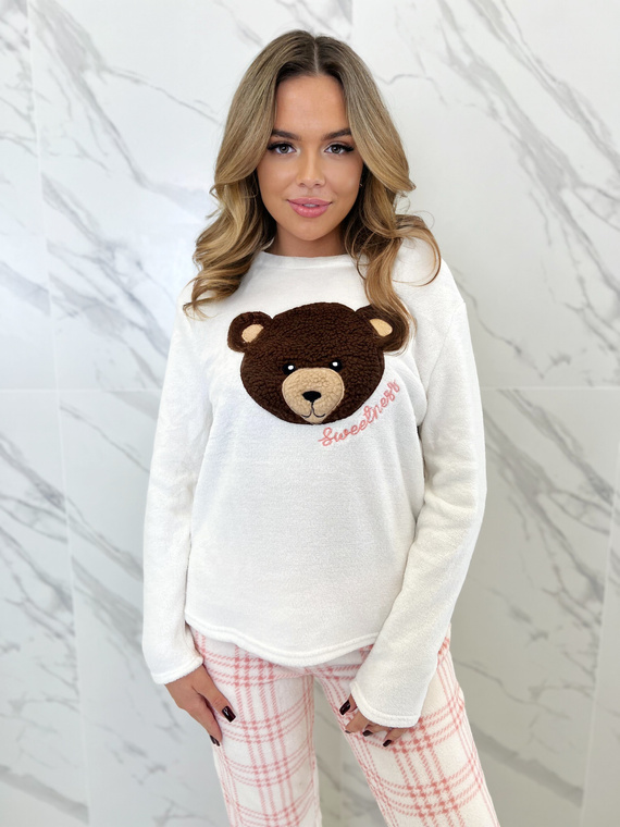 Madlen Pijama de mujer Sorbetto crudo - polar, con bordado de osito y pantalón a cuadros