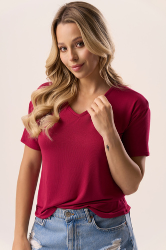 Blusa Serina Babell burdeos - viscosa, manga corta, escote en V | elegante y cómoda