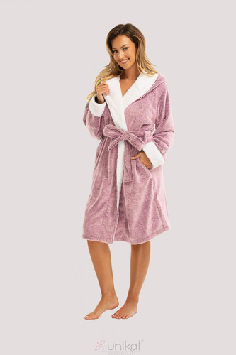 Albornoz de mujer Sharon Unikat - rosa, suave con capucha y cinturón, suave y ligero
