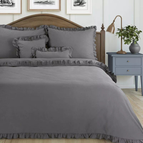 Ropa de cama de algodón con volante Eurofirany 100% algodón con cremallera color acero