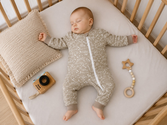Mamatti PS16541 Pijama para bebé con cremallera de algodón Dinosaurios beige