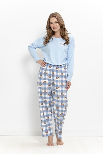 Pijama de mujer Taro Freja 3631 azul 100% algodón manga larga con osito