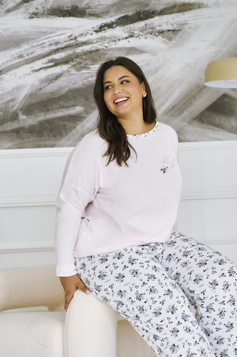 Pijama de mujer Ella 3465/3466 TARO rosa - algodón, manga larga, cómodo y elegante