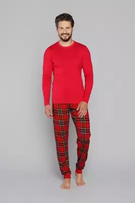 Narwik Pijama de manga larga para hombre, pantalón largo Moda Italiana- rojo/estampado