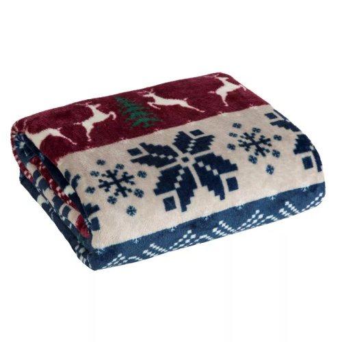 Eurofirany Manta de Navidad azul marino rojo con motivos escandinavos - colcha de microfibra suave, 240 g/m²