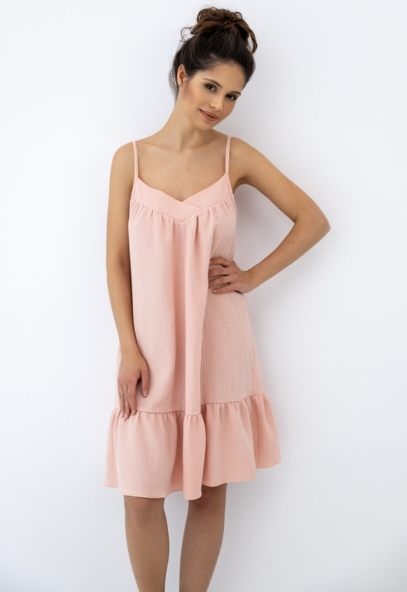 Camisón Sabrina Sensis salmón muselina 100% algodón ligero verano