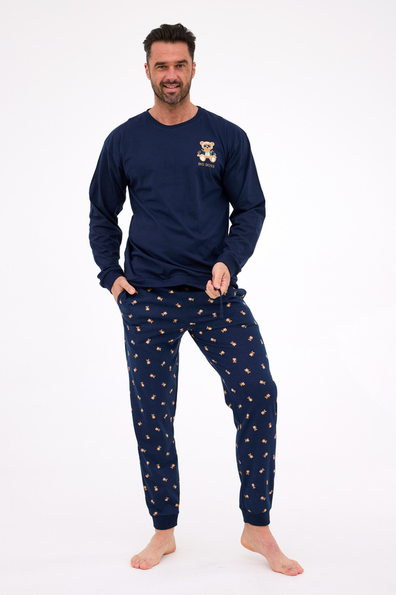 939/300 Big Boss Cornette - pijama de hombre azul marino, algodón, estampado