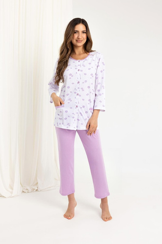 723 Pijama de mujer Regina morado - algodón, manga 7/8, botones, comodidad y estilo