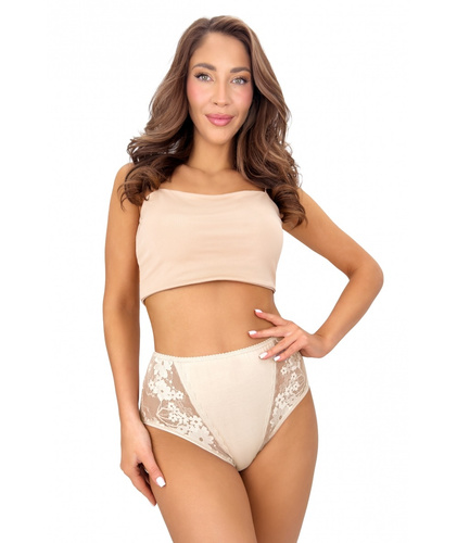 DONNA 272 Braguitas altas de mujer de algodón con encaje cómodas beige