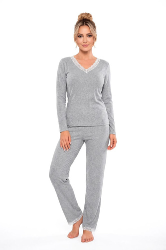 Donna Megi Long Pijama Mujer Gris Manga Larga y Pantalón Encaje