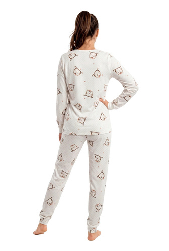 Piżama mujer Donna Sova Long ecru 100% algodón con búhos pantalones largos