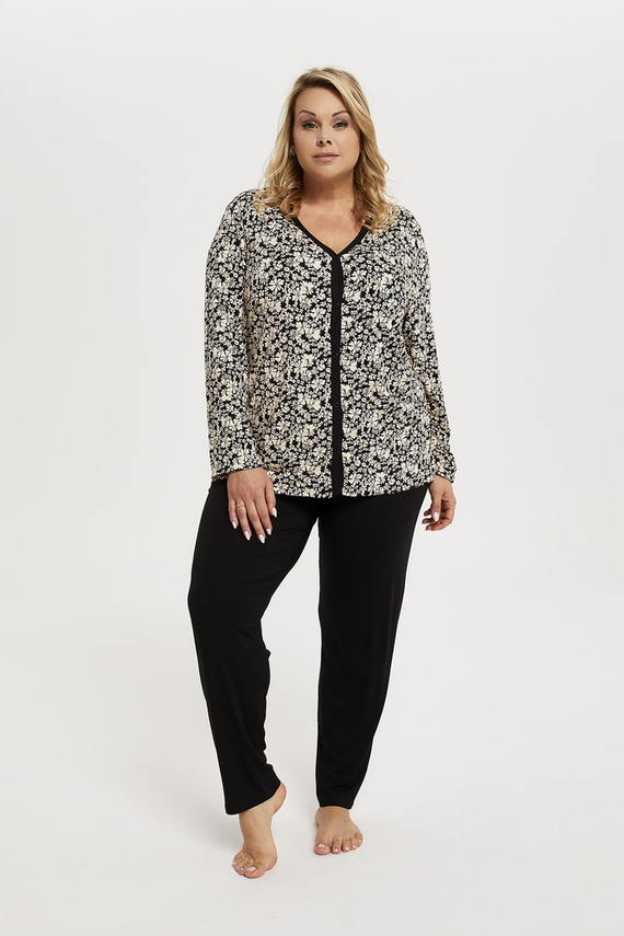 Abisynia Pijama señora manga larga, pantalón largo Moda Italiana - estampado/negro