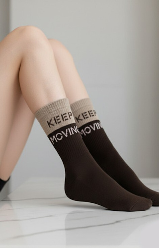 0071-008 Unique Calcetines de mujer Milena marrón - medio rizo, algodón, cálido y confortable