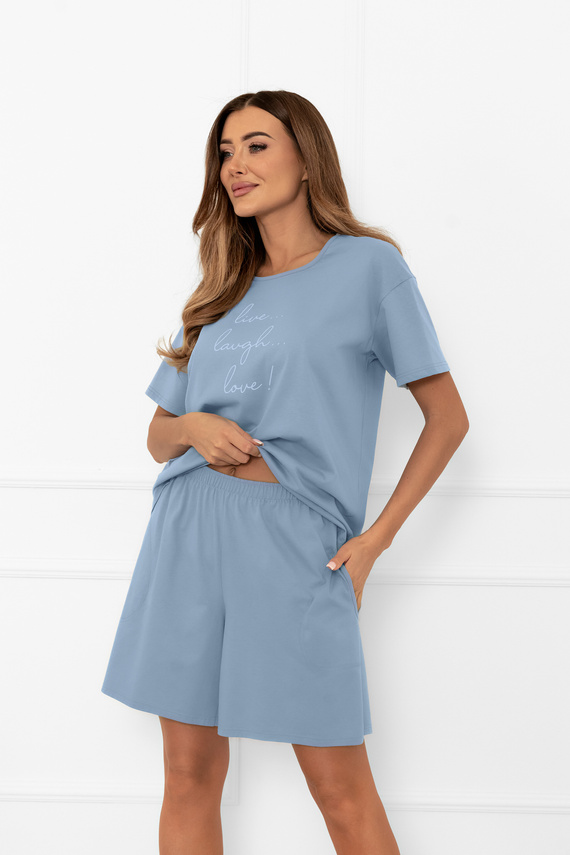 Pijama de señora Ksara Italian Fashion - algodón, manga corta y pantalón corto - acero