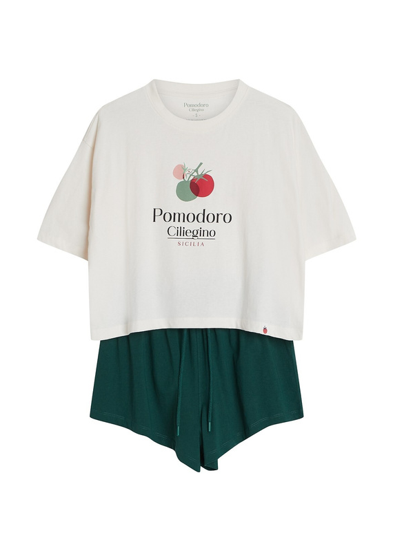 Henderson pijama mujer 43724 Dessie verde, algodón, manga corta, estampado tomate