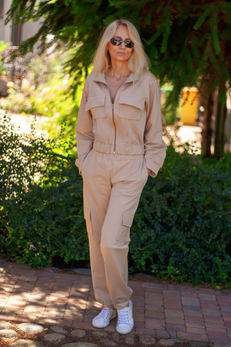 Mili Mirale chándal de mujer en algodón, cómodo conjunto con bolsillos - producción polaca - beige