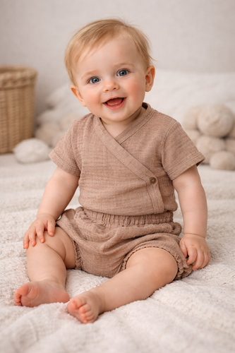 Body de muselina Just Muslin 03235KL Makoma latte- manga corta, sobre, 100% algodón