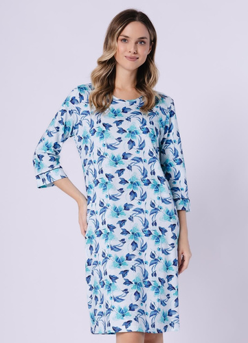 Camisón Julita 1742 Leveza turquesa – 100% algodón, floral, manga 3/4