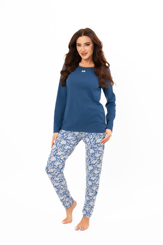 Pijama de señora Boma - manga larga, pantalón largo, algodón Moda Italiana - vaqueros/estampado