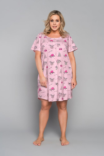 Orso Camisón desabrochado, manga corta con estampado Moda Italiana - rosa