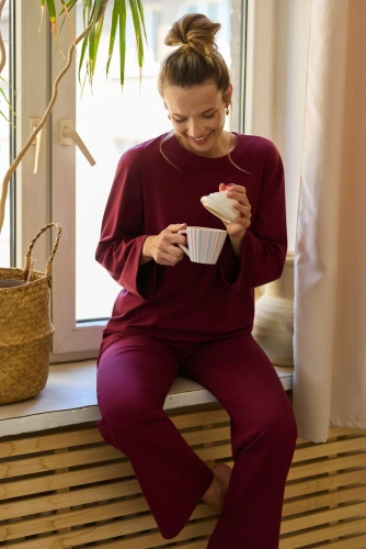 Pijama de mujer Mefemi Calla PW75 de algodón oversize manga larga pantalón