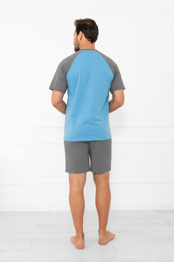 Pijama de hombre Alexander Italian Fashion - manga corta y pantalón corto, 100% algodón - azul/gris