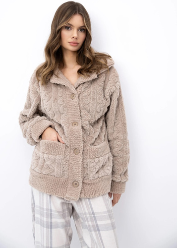 Sensis Ingrid blazer para mujer beige con botones, suave homewear con bolsillos