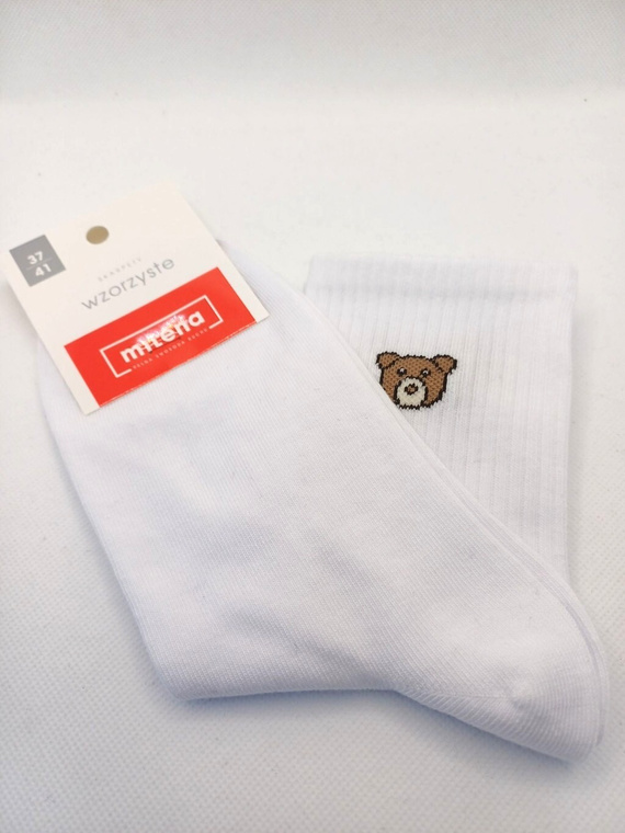 Milena 0200-181 blanco - calcetines de mujer con oso, algodón, suaves y cómodos