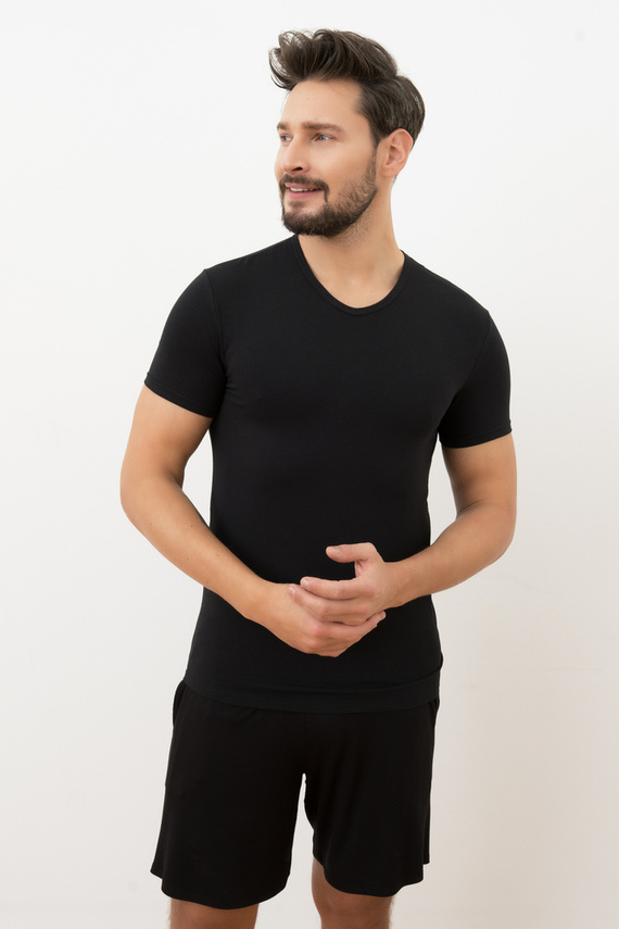 Ikar Camiseta hombre, cuello capucha Moda Italiana - negro