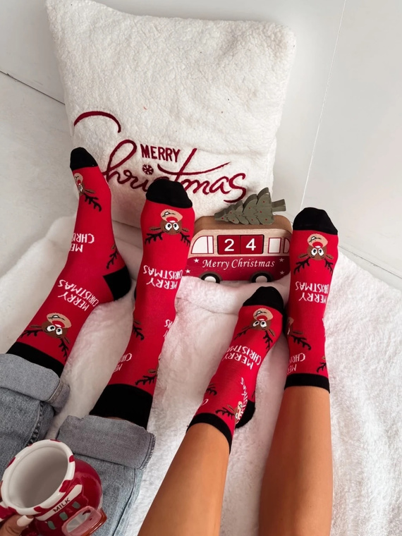 Calcetines de mujer Milena 1283-050 Navideños con renos rojos de algodón