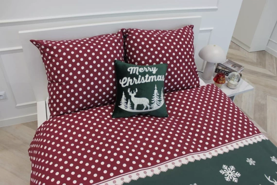 Xmass Navidad ropa de cama de algodón Spod Igły i Nitki - reno a cuadros rojos guisantes verdes, juego con cremallera, 100% algodón