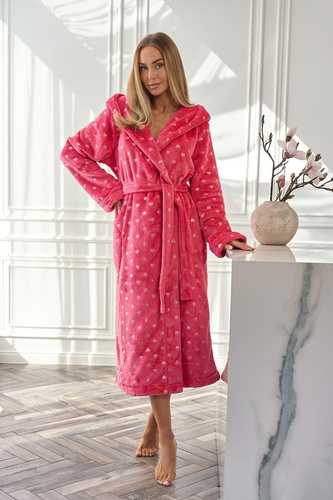 Albornoz de señora 2551 Amira L&L frambuesa - largo con capucha | Elegancia y confort