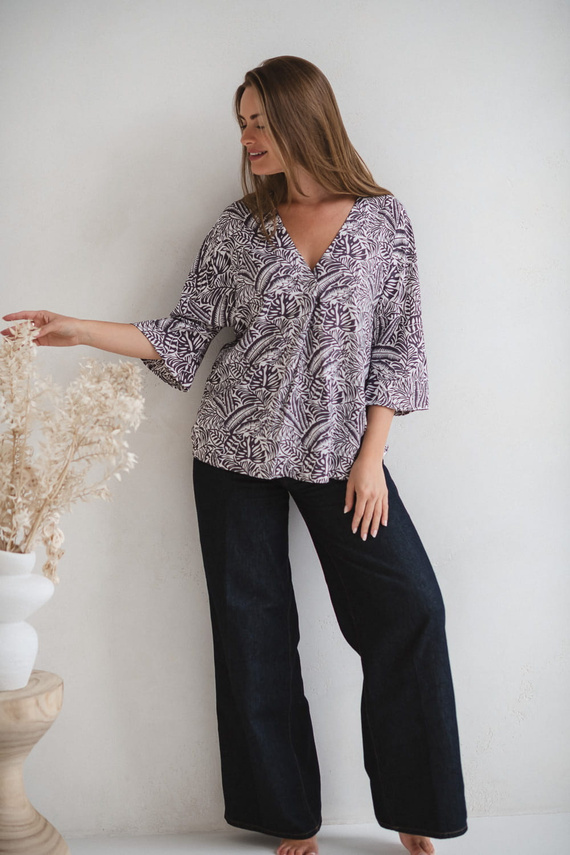 Blusa premamá Bahama Mama Milk&Love con estampado tropical, viscosa, manga 3/4, oversize