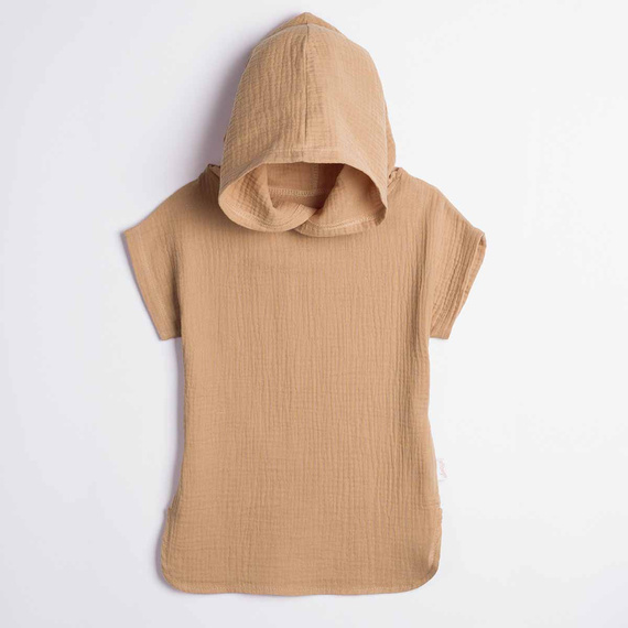 Ponczo infantil Nicol 224393 muselina 100% algodón con capucha color caramelo