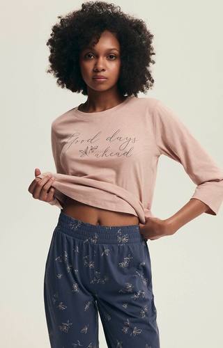 43699 Delanie Pijama Henderson rosa mujer - algodón, mangas 3/4 y rejilla