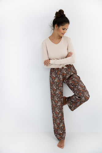 Pijama de mujer Shelby Sensis - viscosa, camiseta de manga larga y pantalón estampado