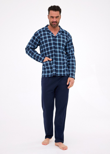 114/81 Pijama de hombre Cornette | Delantero abierto, 100% algodón, cuello y bolsillos