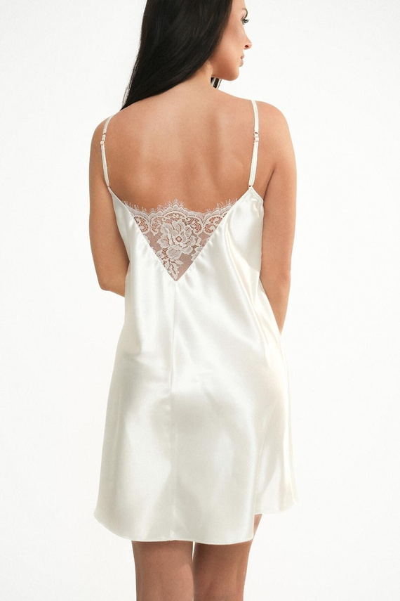 Camisón Ava 006 Whisper White satinado con encaje blanco para boda